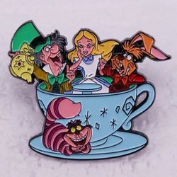 Disney’s inspired Alice in Wonderland, in a Teacup, Mad hatter Cheshire Cat Pin