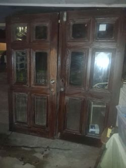 Antique Wooden Double Door with Glass Panels