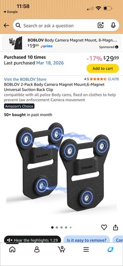 Body camera magnet mounts-11 pair