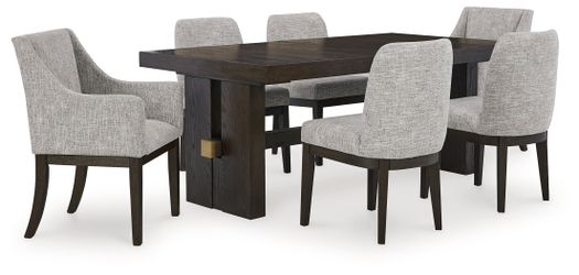 Burkhaus Beige/Dark Brown Dining Table w/ 6 Chairs