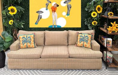 Free Delivery Used Dark Tan Striped Vintage Couch