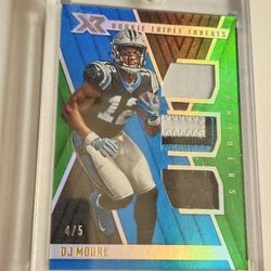 2018 XR DJ Moore RC Rookie Triple Patch Jersey Green Holo 3-Color Letterman /5 SSP RARE 1/1?! Carolina Panthers Chicago Bears Caleb Williams Odunze