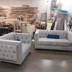  BRAND NEW SOFA And LOVESEAT SET  Velvet Grey FABRIC, CUSTOM MADE AVAILABLE 