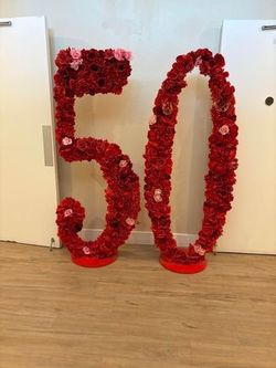50 birthday number made of wood/roses