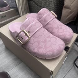 Pink coach clogs