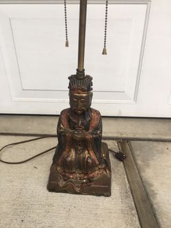 Antique Chinese carved red copper lamp 350