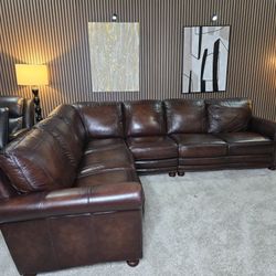 Modern High Quality Top Grain Leather 3 Piece Living Room Sectional Dark Brown