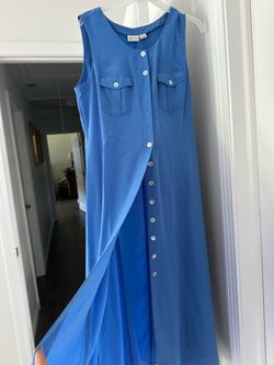 Blue Sleeveless Button-Front Maxi Dress