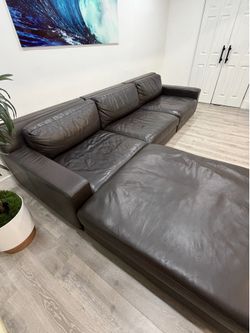 RH Restoration Hardware Leather Gray Modular Sectional Sofa Couch