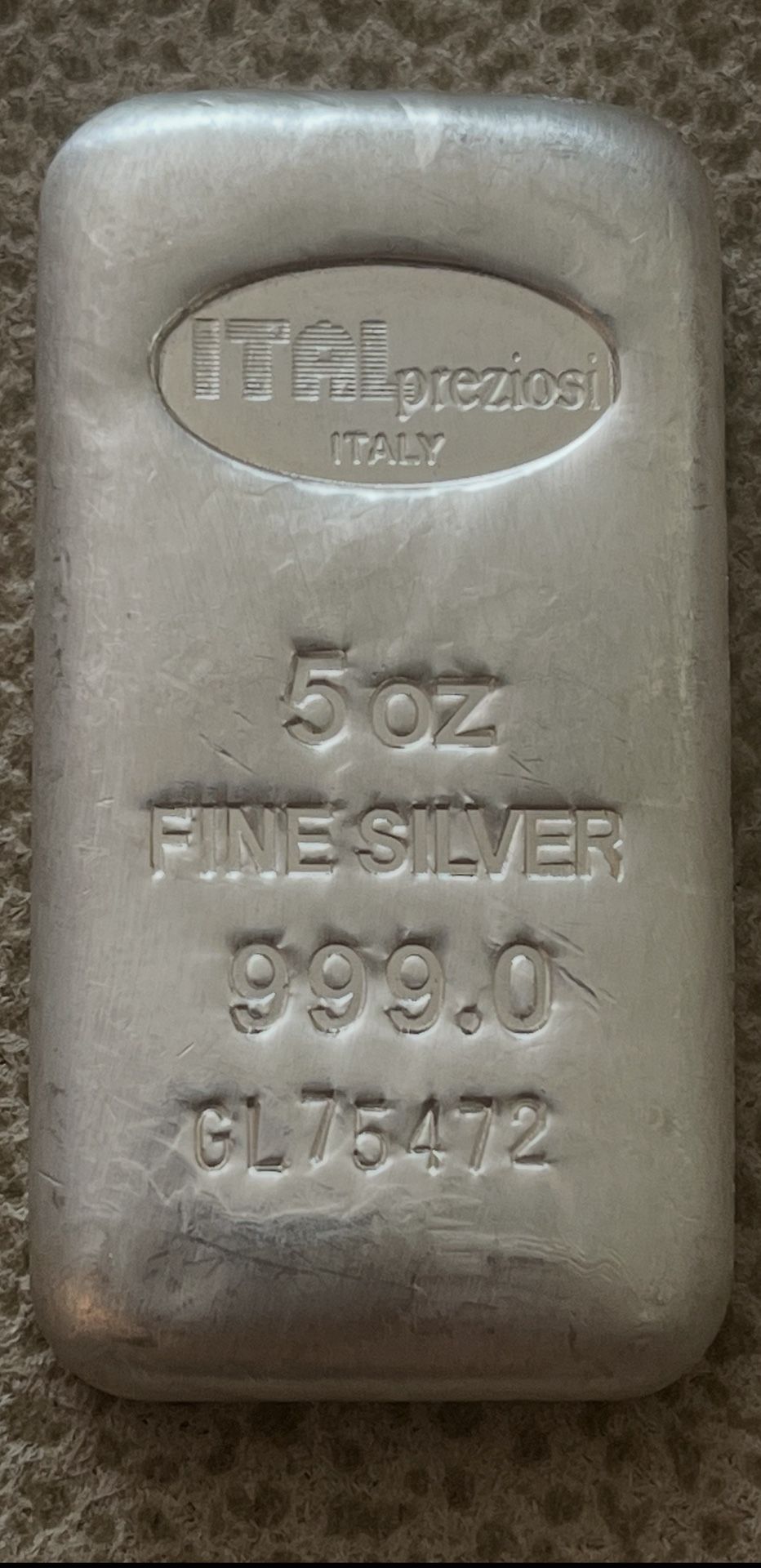 5 oz Italpreziosi Fine Silver Bar, 999.0 fine from Italy.