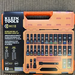 Klein Tools 65123HD KNECT Deep-Well Impact Socket Set, 1/2-Inch Drive, SAE and Metric, 28-Piece Tool Set