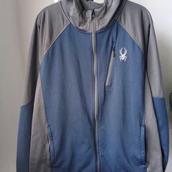 Spyder Mens Frontier Softshell Jacket Hooded Full Zip Blue Gray Size Large