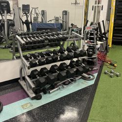 Rubber Hex Dumbbell Set With Rack 