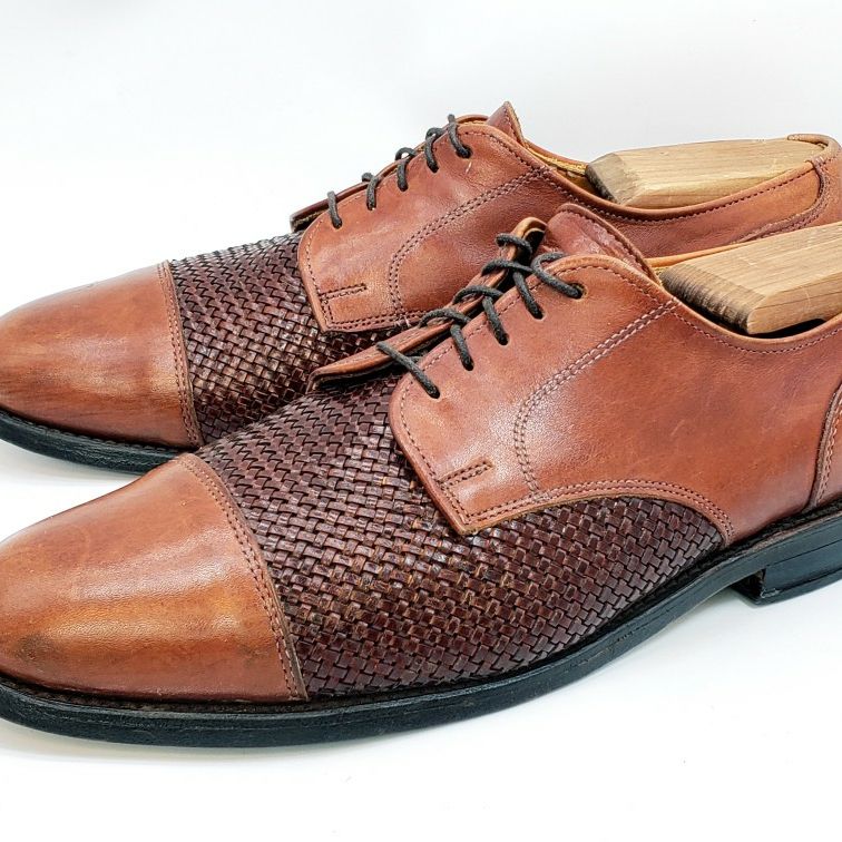 Allen Edmonds Lauderdale Cap Toe Oxford Shoes Mens 8.5 D Woven Brown Leather USA Allen Edmonds Lauderdale Oxford Lace Up Dress Leather Cap  main image 3
