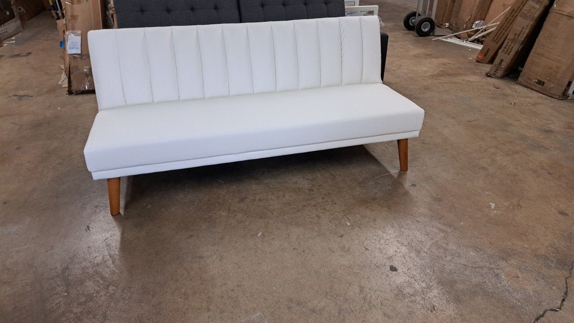 New Futon Sofa Faux Leather White See Pictures For Dimensions 