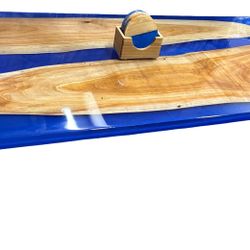 Beautiful Ocean Blue Glow River Table with Matching Coasters 