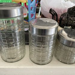 Vintage Glass And Metal Canister Set