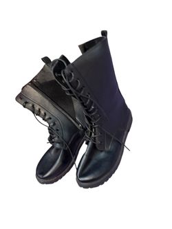 Black Combat Boots Lace-Up Side Zip Women’s Size 10 (EU 42) – Chunky Lug Sole