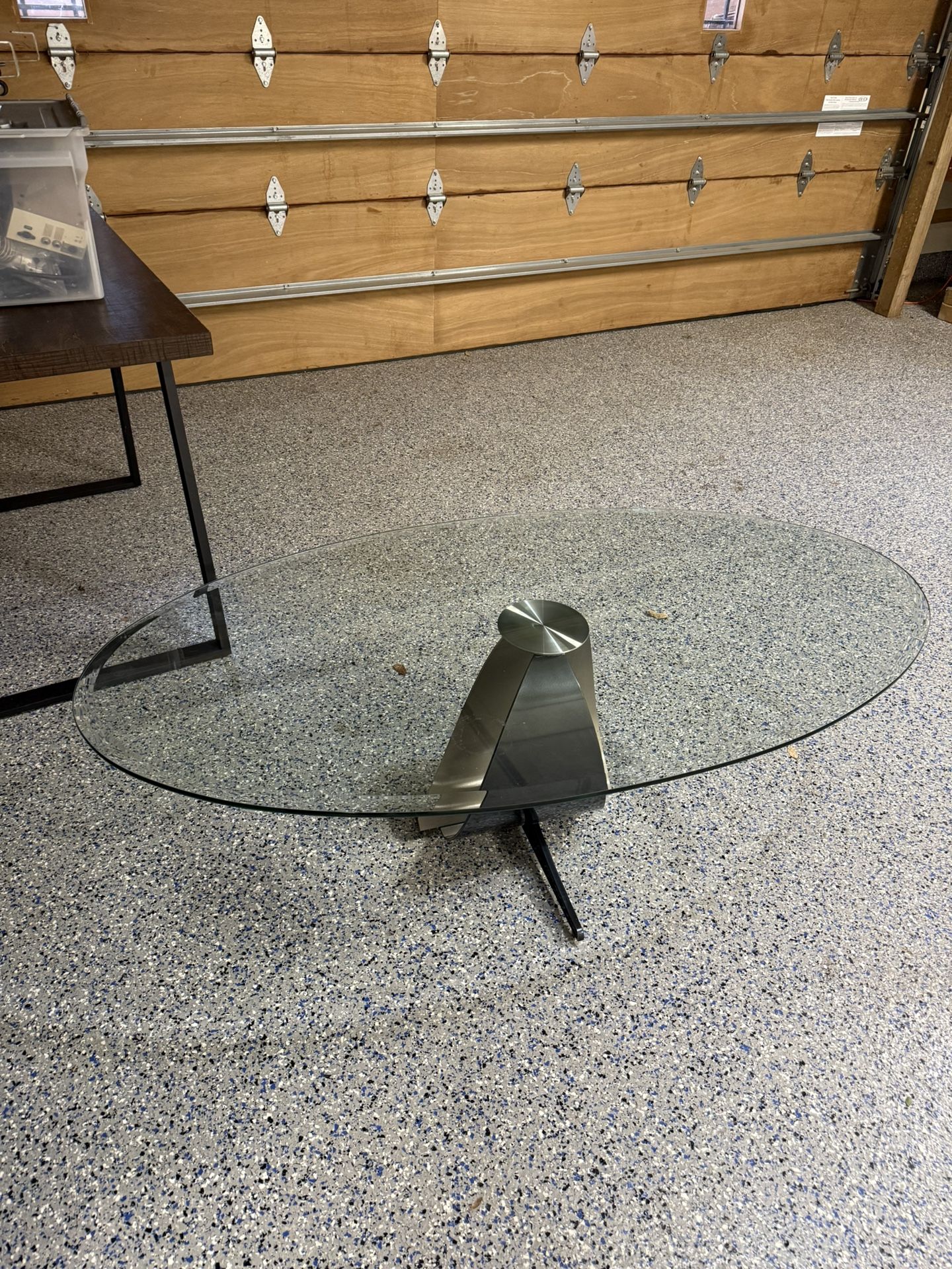 Oval Glass Coffee Table With Silver Base