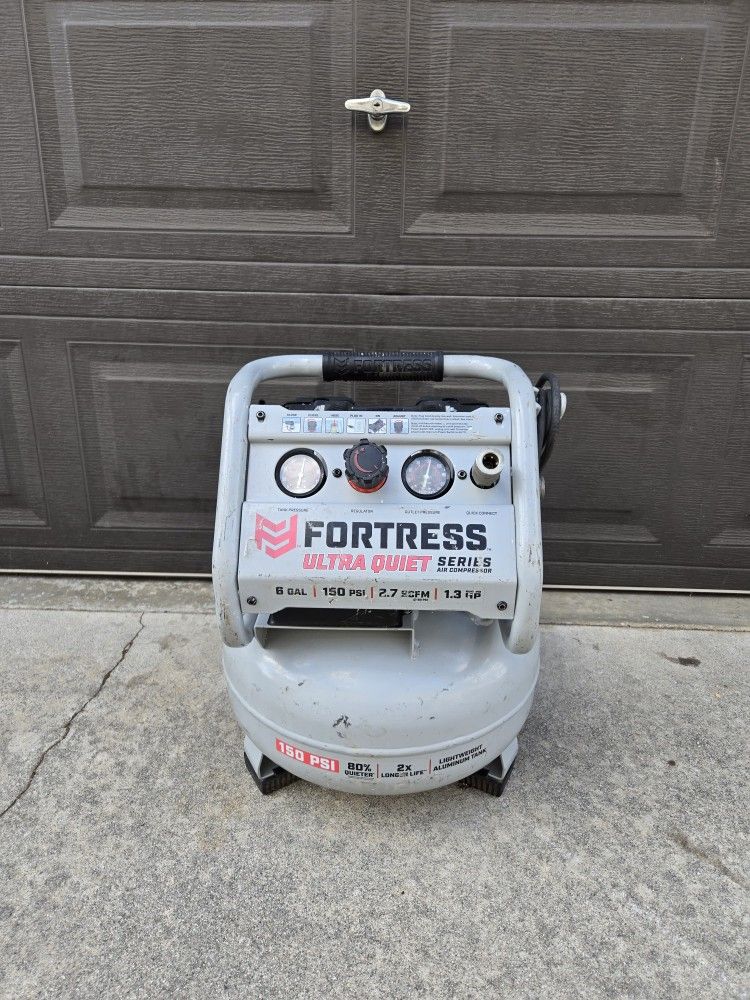 FORTRESS 6 Gallon, 150 PSI Ultra Quiet Oil-Free Pancake Jobsite Air Compressor