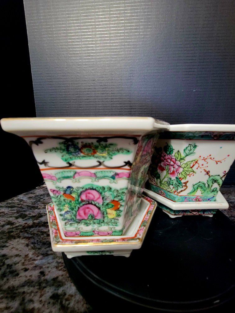 Vintage Oriental Porcelain Planters 5.5"×6"