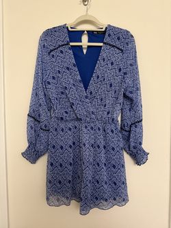 Zara Womens M Blue White Geometric Print Long Sleeve Romper Playsuit
