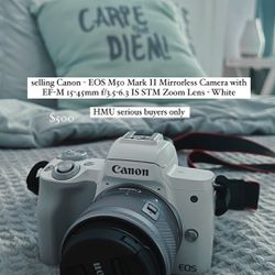 selling Canon - EOS M5o Mark Il Mirrorless Camera with EF-M 15-45mm f/3.5-6.3 IS STM Zoom Lens - White