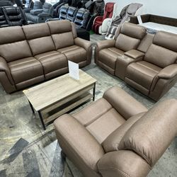 Premium Brown 3Pcs living Room Recliner Set / Juego de 3 piezas reclinable de sala de estar marrón de primera calidad