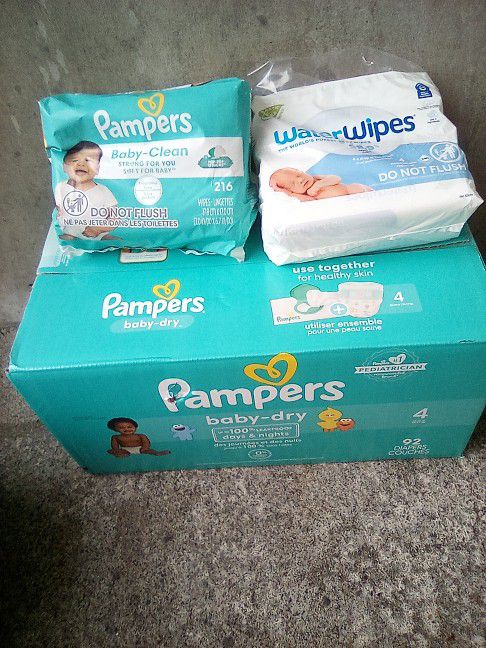 Size 4 With Pampers Wipes &Water Wipes