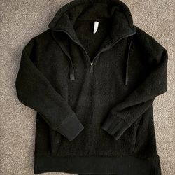 Athleta 3/4 Zip Black Sherpa Fleece Pullover Jacket Women’s Size Small S