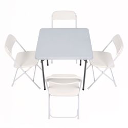 BTEXPERT 34” Folding Table + 4 White Plastic Chairs – NEW – LIMITED STOCK