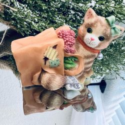 🐱Vintage Calico Kittens Enesco 1998 Happiness Doesn't Fit In A Shopping Bag - 488631
