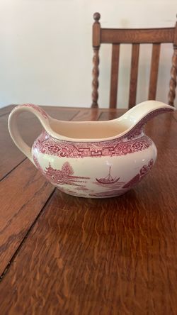 Red Transferware Vintage Gravy Boat