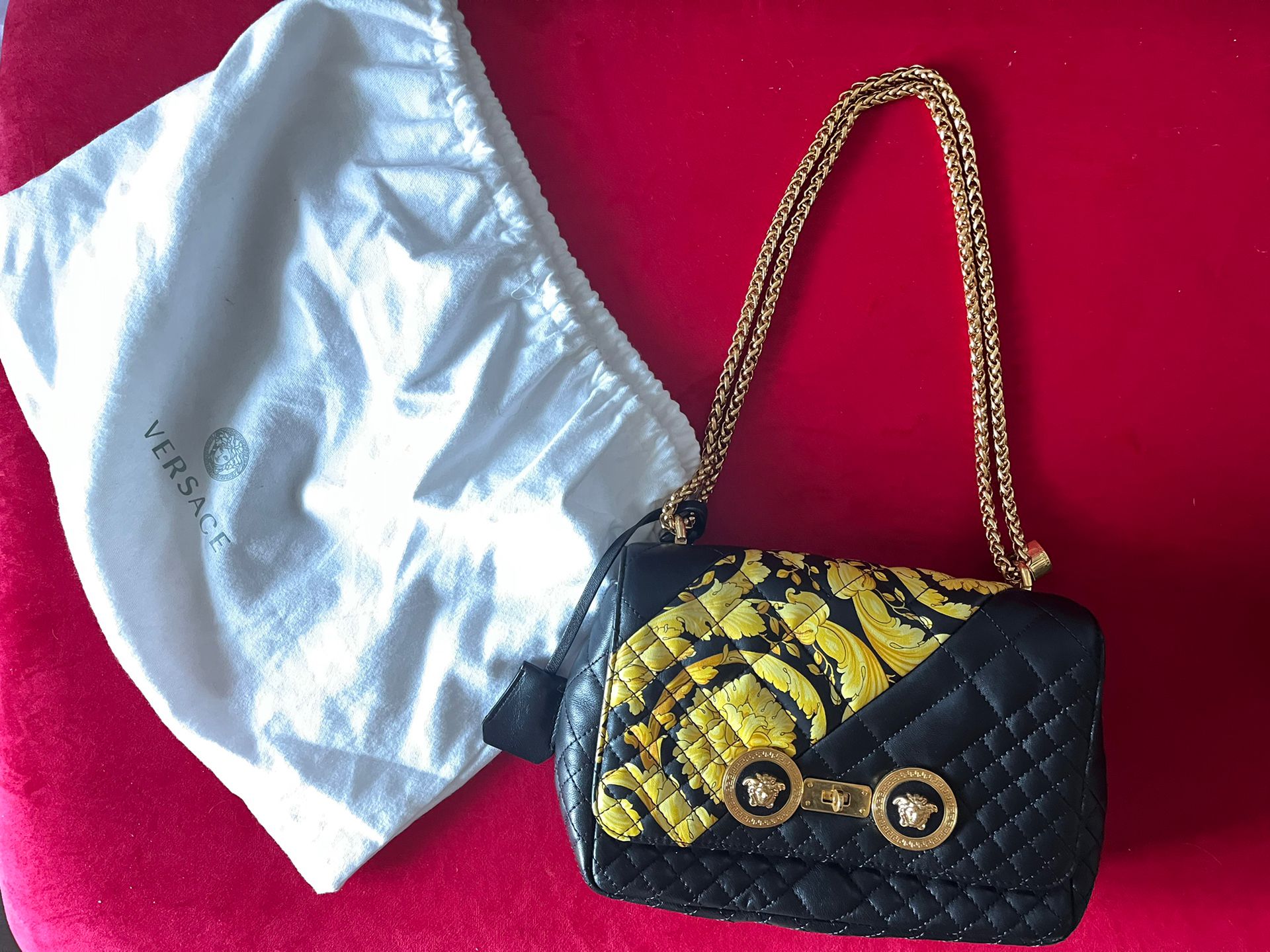 Versace Icon Medusa Padlock Flap Barocco Black Hand Bag Crossbody