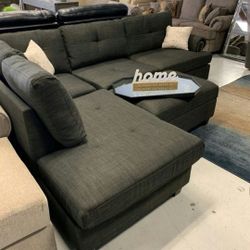 Brand New Charcoal Linen Sectional Sofa +Storage Ottoman (New In Box) 