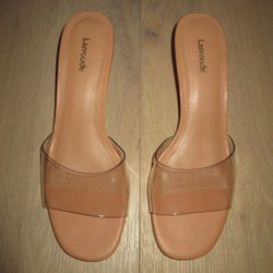 Larroudé Vivi Lucite Mule Sandals/ kitten heels