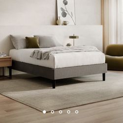 Queen Bed Frame - Gray Upholstered Foundation Bed Frame