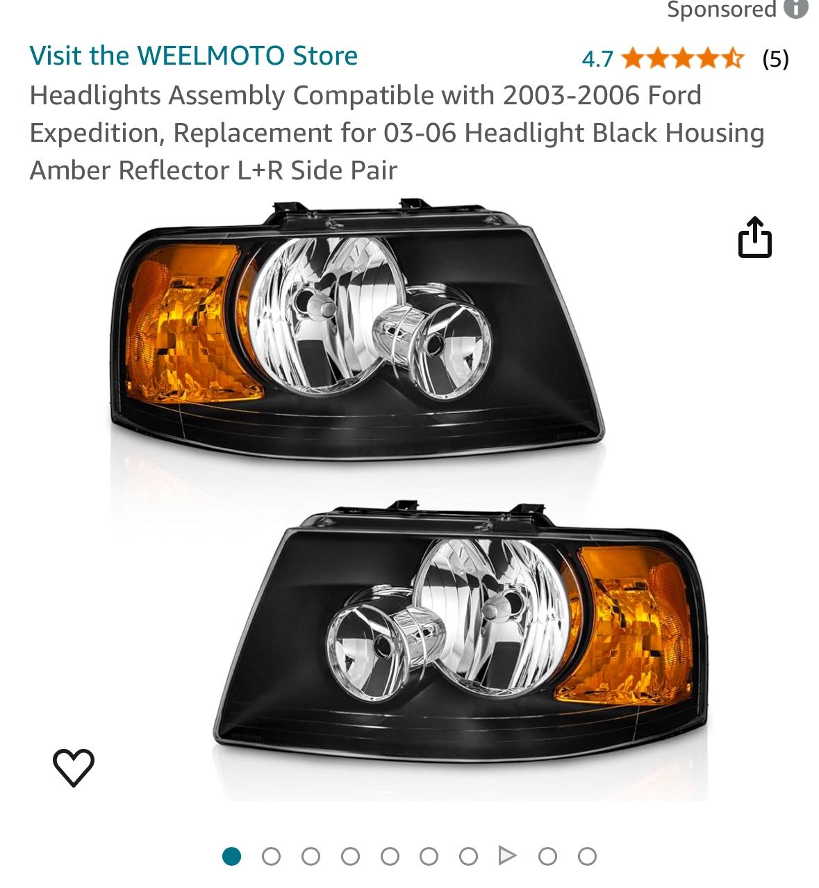 Headlights Assembly Compatible with 2003-2006 Ford Expedition, Replacement for 03-06 Headlight Black Housing Amber Reflector L+R Side Pair