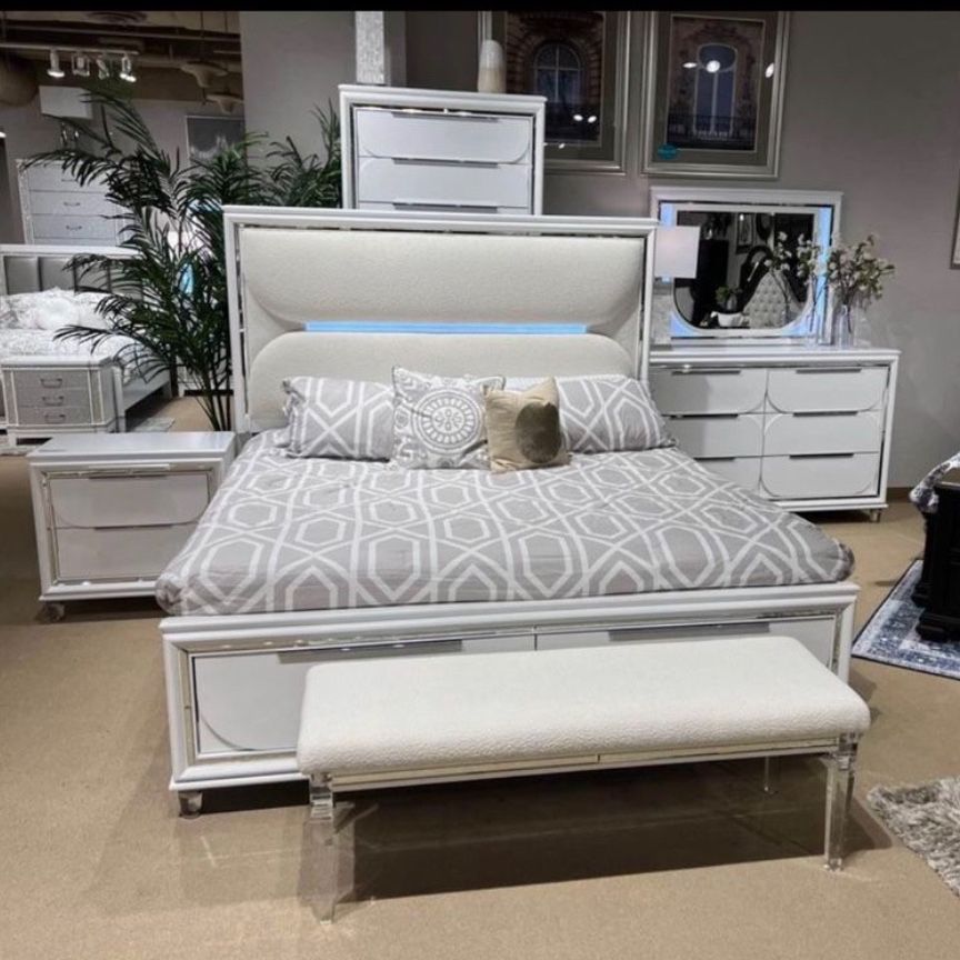 NEW EDEN QUEEN AND KING SIZE 5pc BEDROOM SET WITH DRESSER MIRROR NIGHTSTAND CHEST WITHOUT MATTRESS AND FREE DELIVERY 