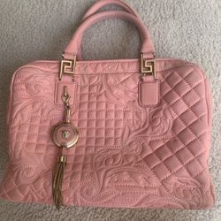 Pink Versace Vanitas Zip Satchel Barocco Leather Large