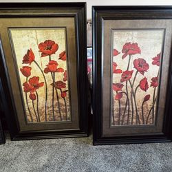 Very Large Framed Red Floral Art Prints (Pair or Single)
