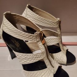 Michael Kors Berkley T-Strap White Snakeskin Leather Heals