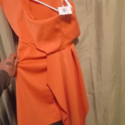 Orange One Shoulder Bodycon Mini Dress Size 8B