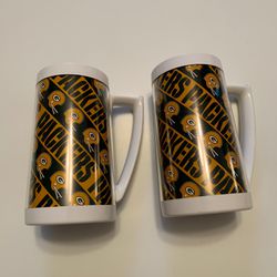 2 16oz GREEN BAY PACKER THEMED PLASTIC THERMAL MUGS ( Thermo-Serv)