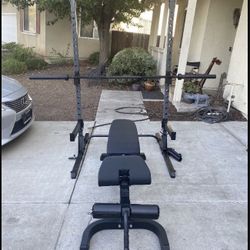 800lb Rated Half Rack Combo With Fully Adjustable Bench And 300lb Olympic Weight Set With Barbell And Clips 