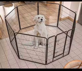 New in Box 32 in. W x 40 in. H Black Steel Decorative Garden Fence, Heavy Duty Dog Pens Outdoor Dog