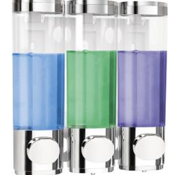 Shower Soap Dispenser 3 Chamber No Drill - 3 in 1 Wall Shampoo Dispenser for Shower, Conditioner, Lotion, Body Wash, Bathroom Wall Mount