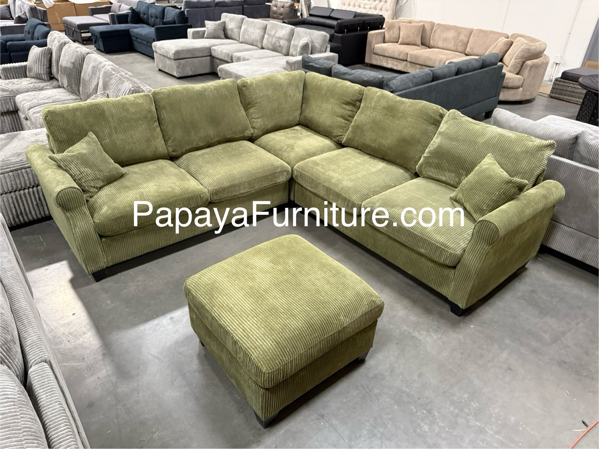 New! Green Sectional Sofa And Ottoman, Sage Sectional, Sectionals, Sofa, Couch, Living Room Sofa, Corduroy Sectional, Plush Sectional,Soft Plush Couch
