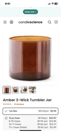 NEW Glass Jars With Bronze Lids Amber Color -Candles N Crafts 