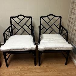 Pair of Chinoiserie Faux Bamboo Armchairs – Hollywood Regency Style